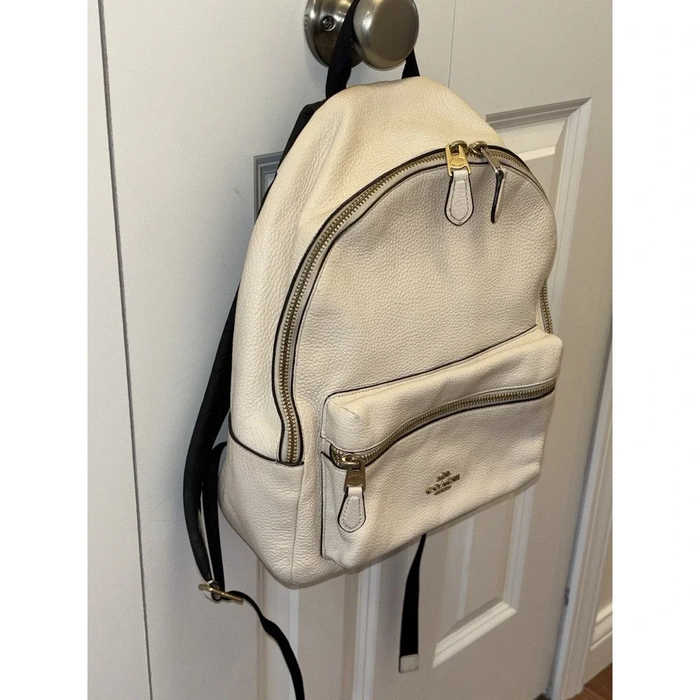 COACH Charlie Backpack Pebble Leather White Unisex Genuine Leather Bag 13x11x4 - Picture 6 of 16